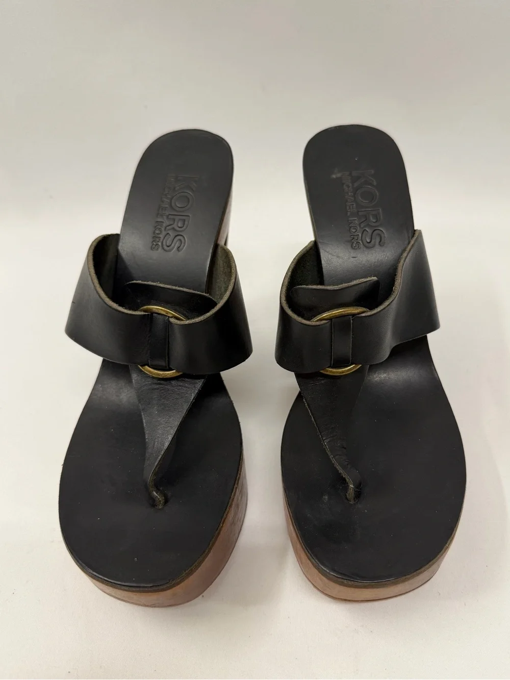 Michael Kors Black Leather Platform Thong Heels | 5” Heel